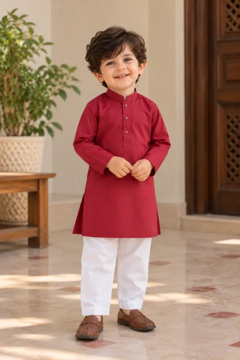 Bacha Party Boys Basic Kurta with Shalwar – Beet Red