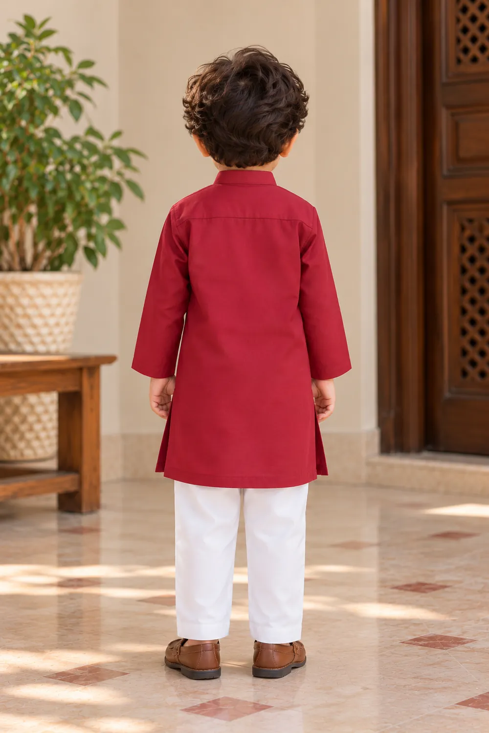 Bacha Party Boys Basic Kurta with Shalwar - Beet Red - back view