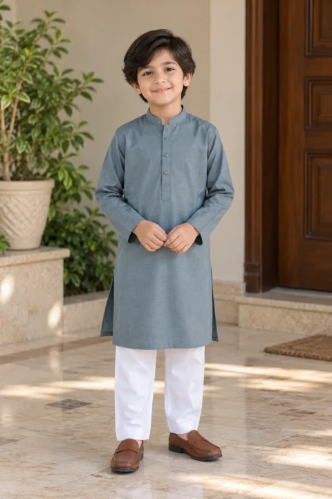 Bacha Party Boys Basic Kurta with Shalwar – Grey