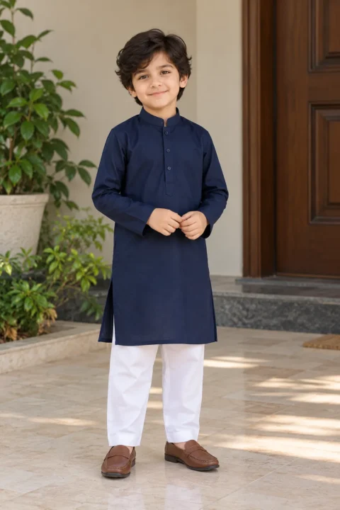 Bacha Party Boys Basic Kurta with Shalwar – Navy Blue