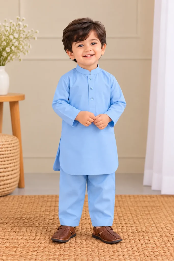 Boys 2-Piece Shalwar Kameez - Light Blue - front view