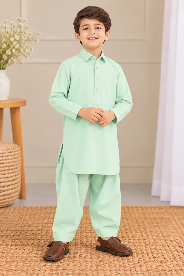 Boys 2-Piece Shalwar Kameez - Mint Green - front view