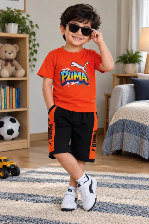 Boys T-shirt with Shorts – Orange and Black