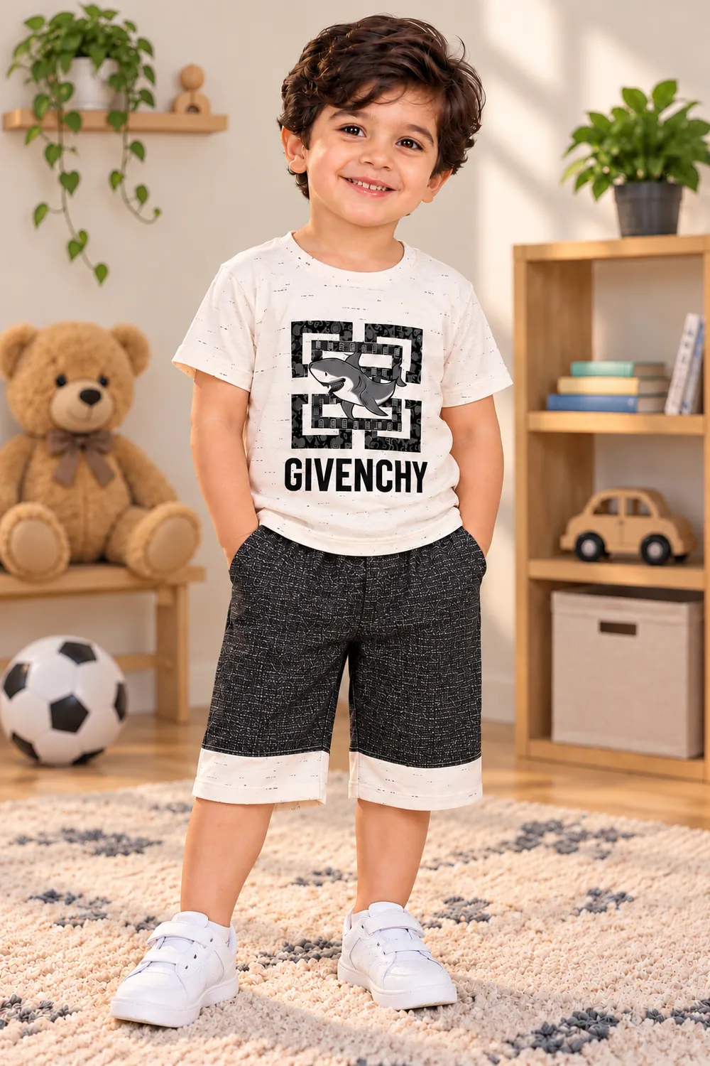 Boys T-shirt with Shorts – White and Black