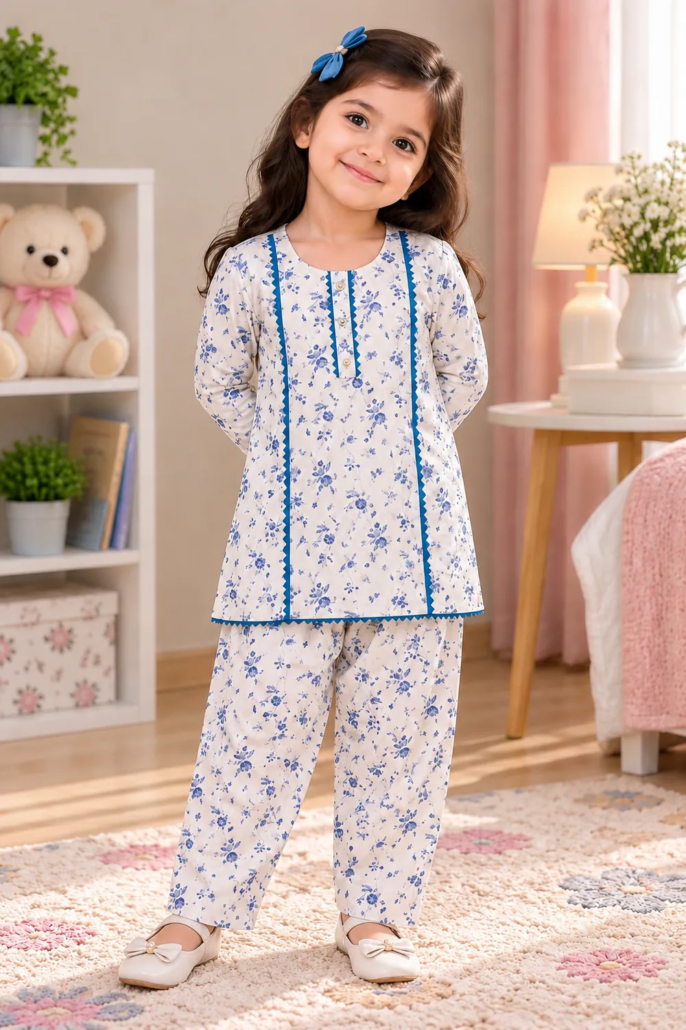 Girls 2-Piece Floral Printed Kurta with Pajama