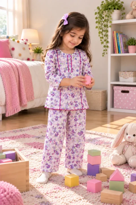 Girls 2-Piece Outfit Floral Printed Kurta with Pajama