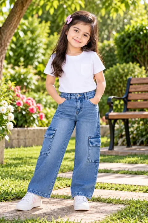 Girls Mom Fit Cargo Jeans